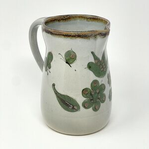 Vintage Ken Edwards El Palomar Tonala Mexico Pitcher Jug Green Bird Floral 7.25”